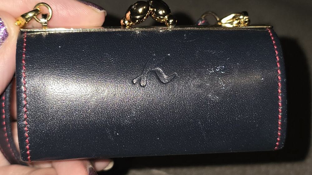 Kitamura navy leather mini pouch/lipstick Case